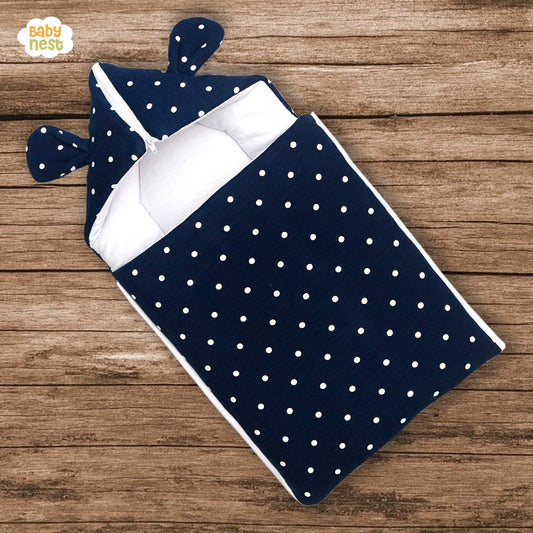 Classic Navy Polka Dot  Hooded Bear Carry Nest & Sleeping Bag