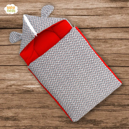 Cozy Grey & Red Accent Hooded Bear Carry Nest & Sleeping Bag