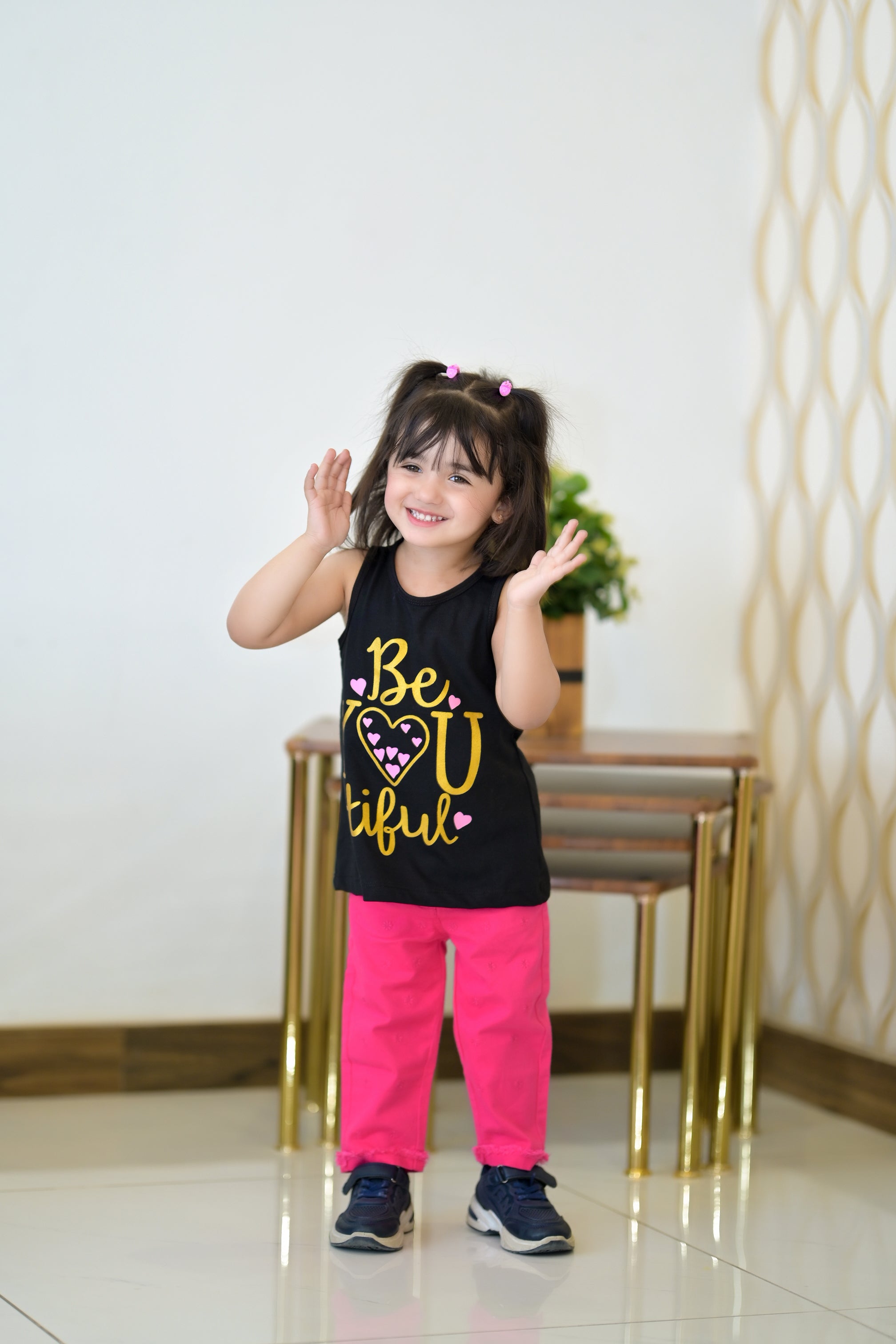 Be Love Printed Sandos for Girls - Black