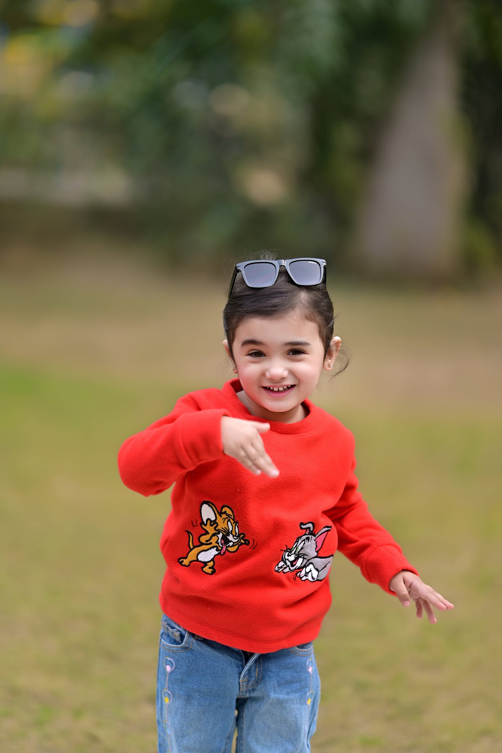 Embroidered Tom & Jerry Full Sleeves Sweatshirt for Kids - Red