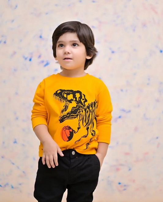 Football Dino Printed Graphic Full Sleeves T-shirt for Boys