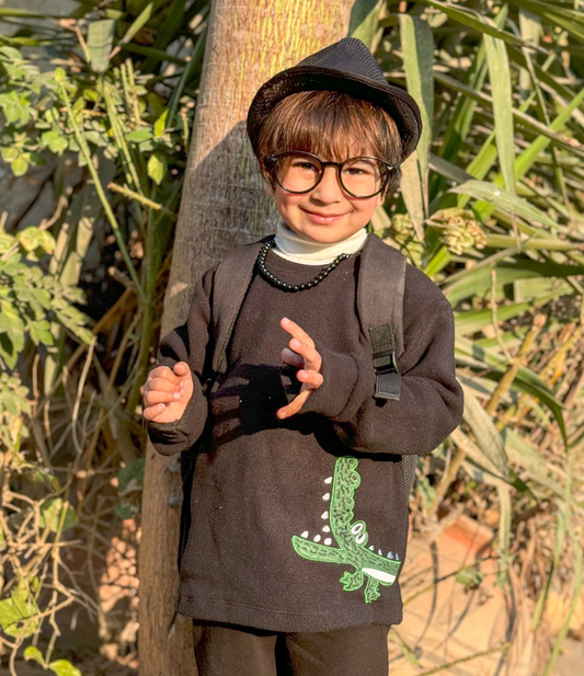 Embroidered Chomp Full Sleeves Sweatshirt for Kids - Black