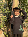 Embroidered Chomp Full Sleeves Sweatshirt for Kids - Black