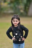 Embroidered Love Heart Shape Full Sleeves Sweatshirt for Kids - Black