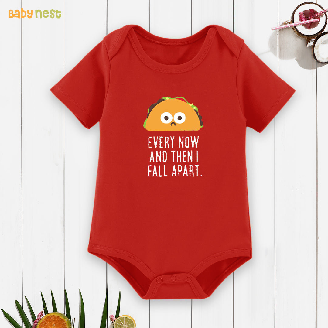 Half Sleeves Onesie with Every Now And Then I Fall Apart Print-Red