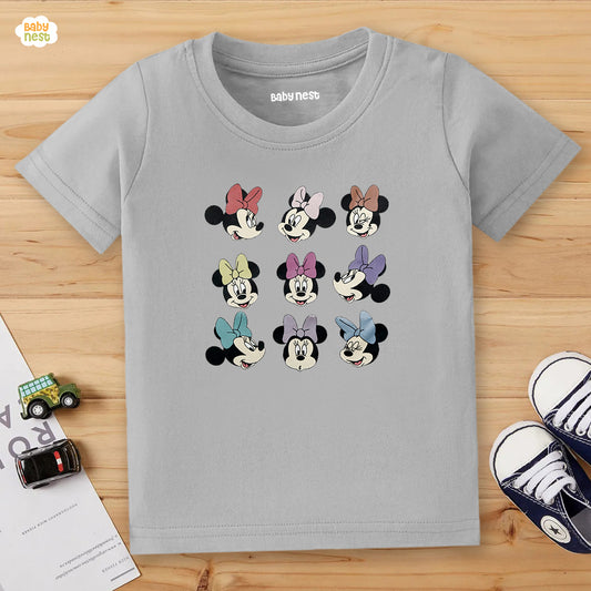 Minnie Moods Half Sleeves T-shirt For Kids - Grey
