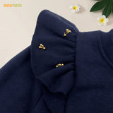 Navy Gold Charm Ruffle Full Sleeves Fleece Tracksuit for Girls