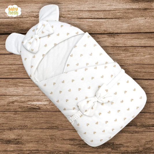 Golden Hearts Double Bow Hooded Bear Carry Nest & Sleeping Bag