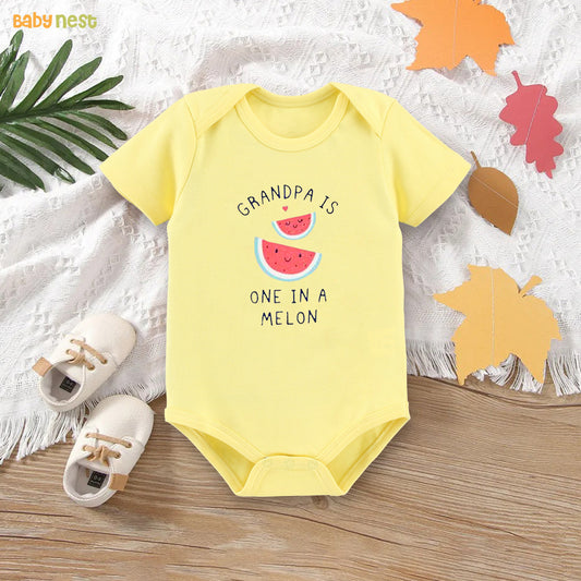 Easyclean Half Sleeves Onesie with Grandpa Is One In A Melon Print