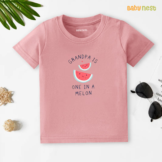 Half Sleeves T-shirt with Grandpa Is One In A Melon Print