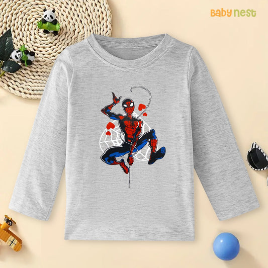 Gray Spider-Man Swinging with Love Printed Full Sleeves T-shirt for Kids