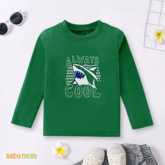 Green Always Cool Shark Printed Full Sleeves T-shirt for Kids