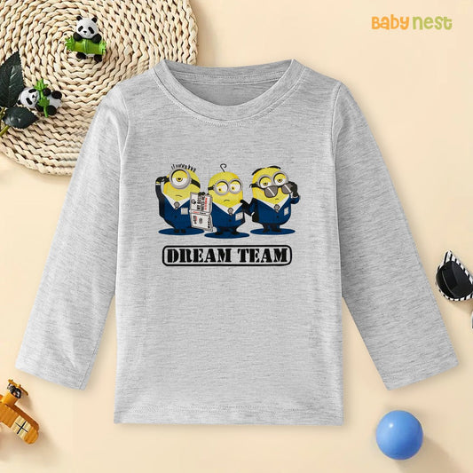 Grey Minions Dream Team Printed Full Sleeves T-shirt for Kids