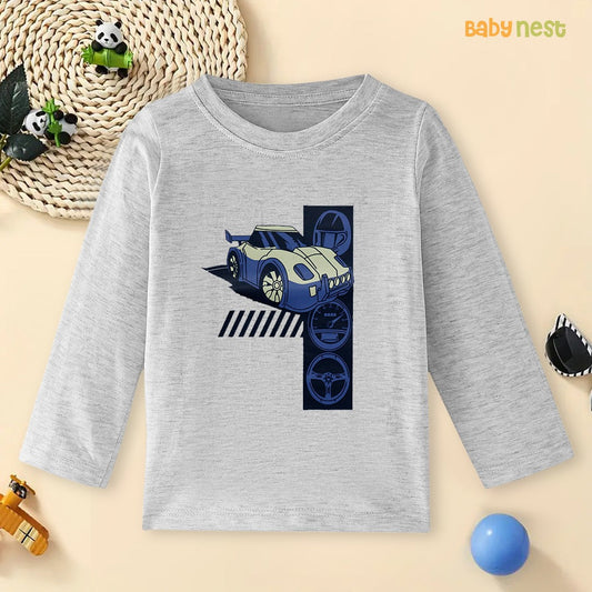 Grey Speed Racer Blue Printed Full Sleeves T-shirt for Kids