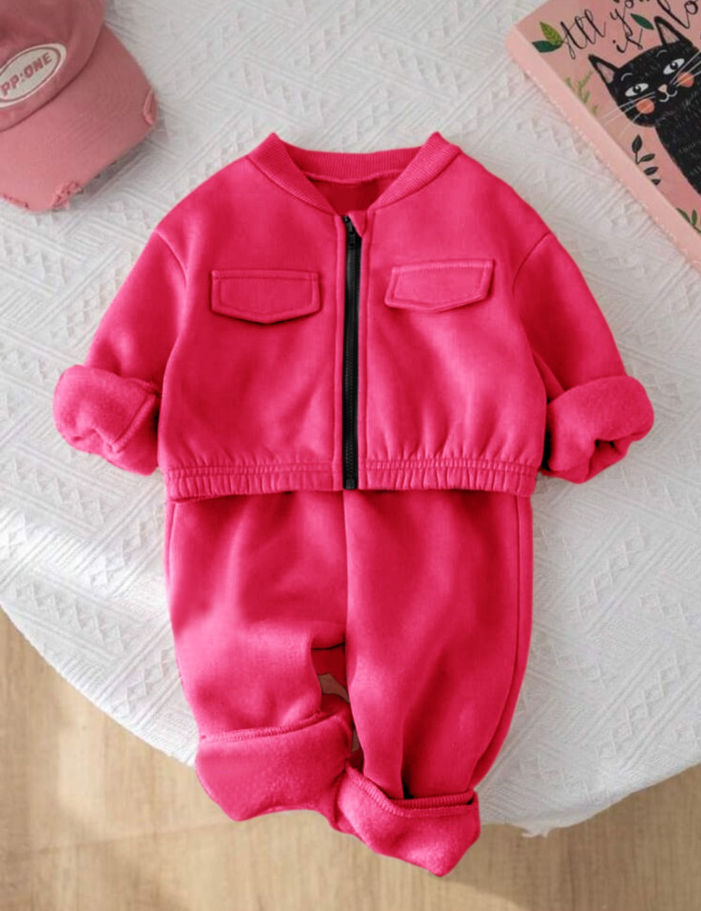 Hot Pink - Mini Style Zip Up Fleece Tracksuit for Kids