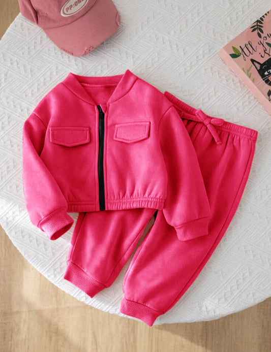 Hot Pink - Mini Style Zip Up Fleece Tracksuit for Kids