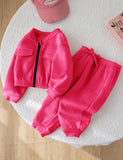 Hot Pink - Mini Style Zip Up Fleece Tracksuit for Kids