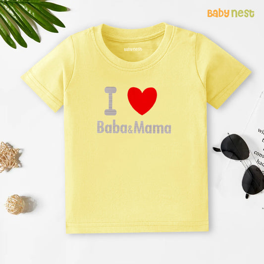 Half Sleeves T-Shirt With I Love Baba Mama Print