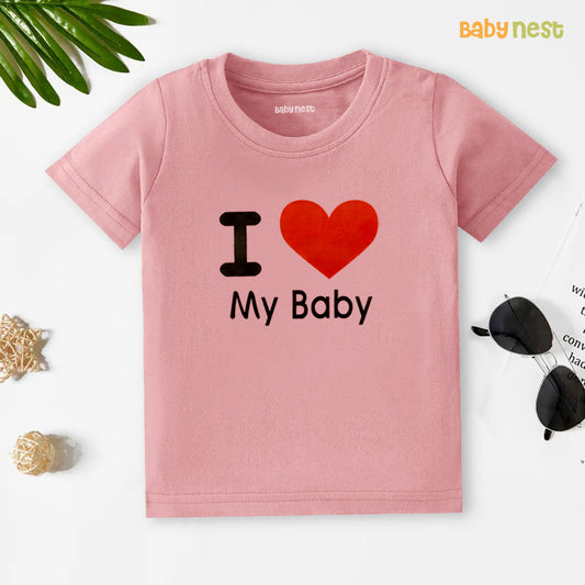 Half Sleeves T-Shirt With I Love My Baby Print