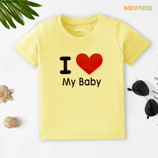 Half Sleeves T-Shirt With I Love My Baby Print