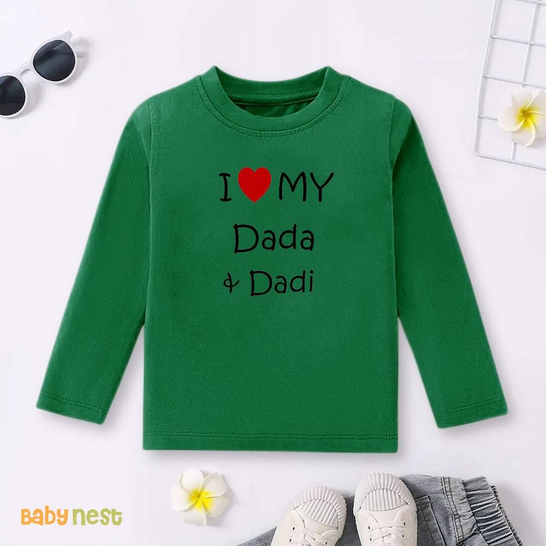 Full Sleeves T-shirt with I Love My Dada & Dadi Print