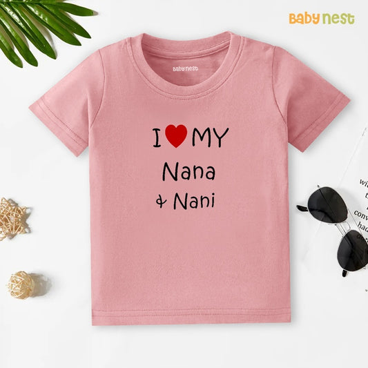 Half Sleeves T-shirt with I Love My Nana & Nani Print