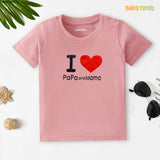 Half Sleeves T-shirt with I Love Papa And Mama Print