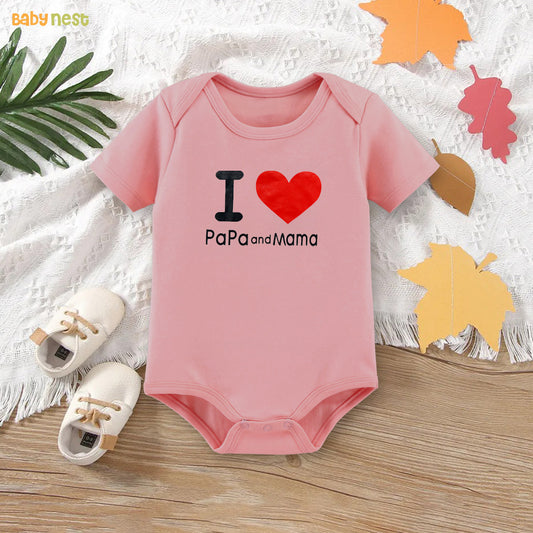 Easyclean Half Sleeves Onesie with I Love Papa And Mama Print