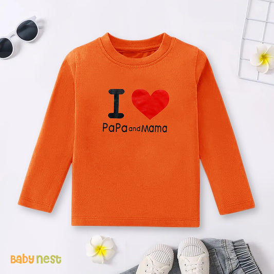 Full Sleeves T-shirt with I Love Papa And Mama Print