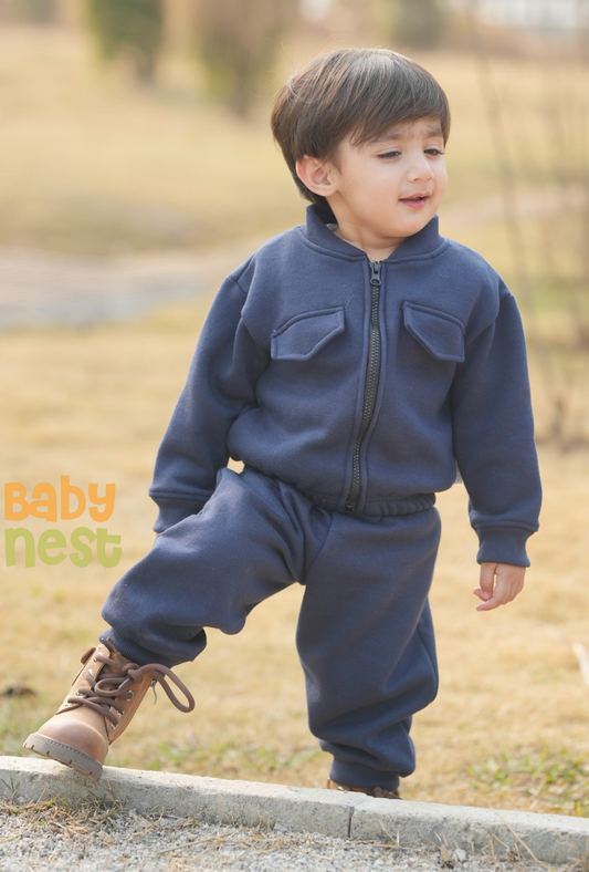 Navy - Mini Style Zip Up Fleece Tracksuit for Kids