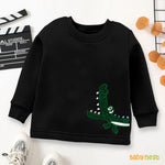 Embroidered Chomp Full Sleeves Sweatshirt for Kids - Black