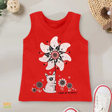 Cat holding Flower Printed Sandos for Boys - Red