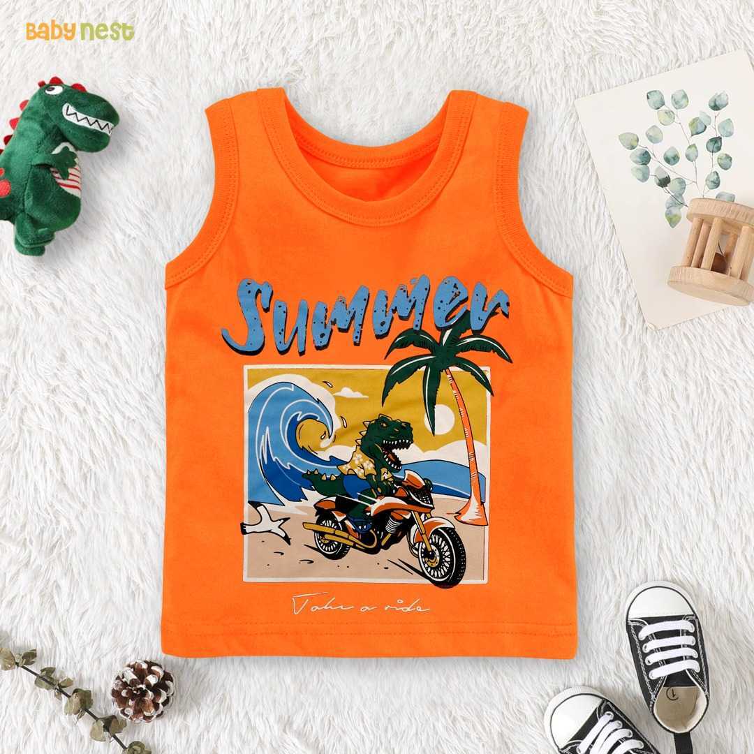 Summer Take a Ride Dinosaur Printed Sandos for Boys - Orange