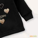 Embroidered Love Heart Shape Full Sleeves Sweatshirt for Kids - Black