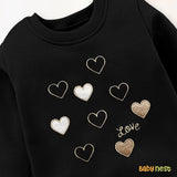 Embroidered Love Heart Shape Full Sleeves Sweatshirt for Kids - Black