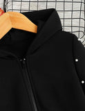 Stylish Black Pearl-Studded Zip-up Fleece Tracksuit for Kids