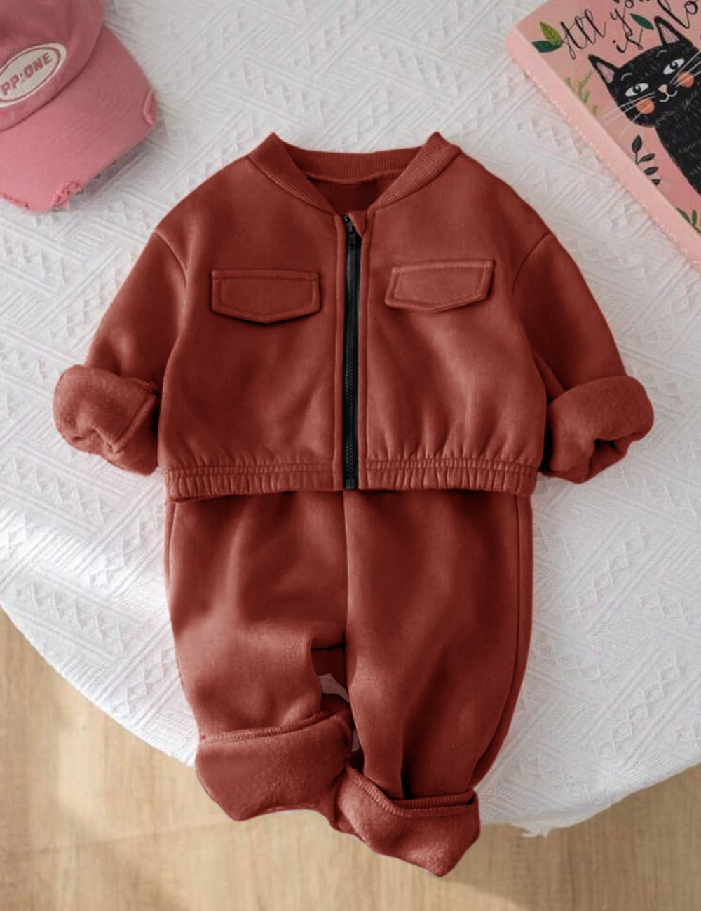 Rust - Mini Style Zip Up Fleece Tracksuit for Kids