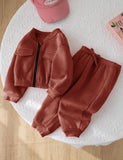 Rust - Mini Style Zip Up Fleece Tracksuit for Kids