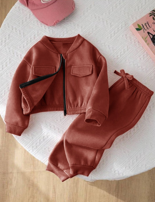 Rust - Mini Style Zip Up Fleece Tracksuit for Kids