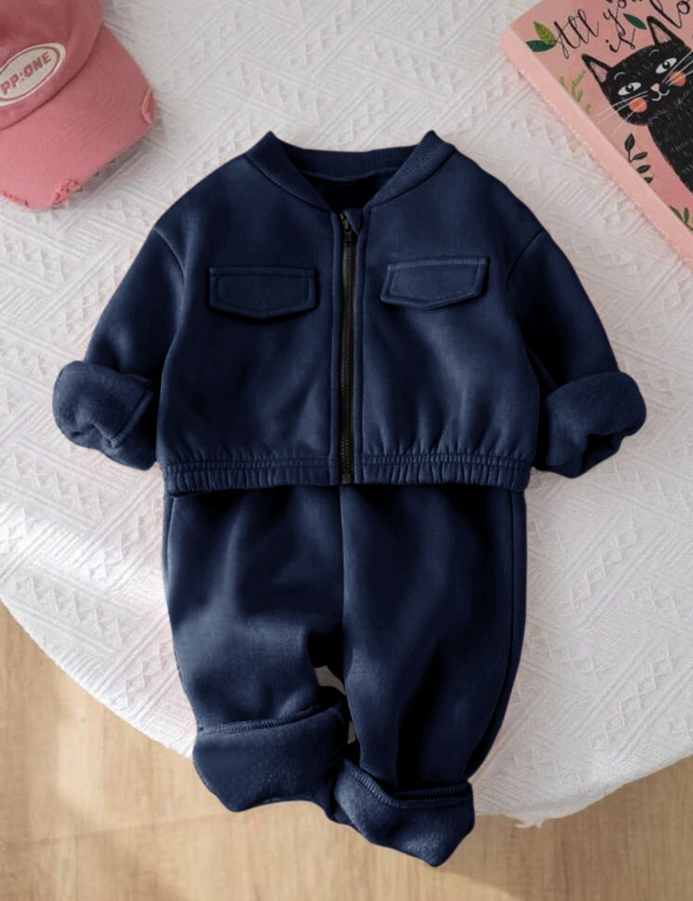 Navy - Mini Style Zip Up Fleece Tracksuit for Kids