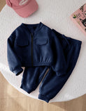 Navy - Mini Style Zip Up Fleece Tracksuit for Kids