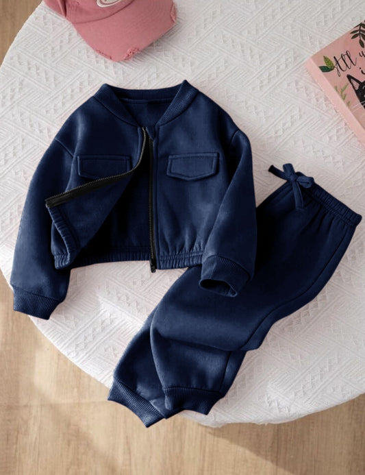 Navy - Mini Style Zip Up Fleece Tracksuit for Kids