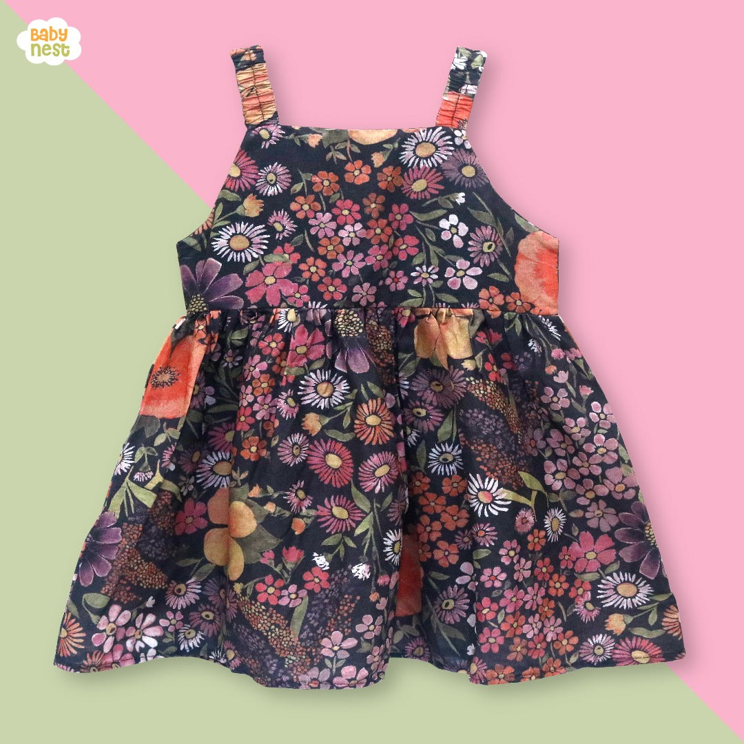 Baby Frock  - BNBSF-1004 Black Multi Flower