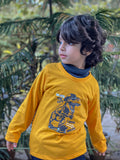 Yellow Dino Style Skate the City Printed Full Sleeves T-shirt for Kids