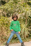 Green Cool Bear Vibes Printed Full Sleeves T-shirt for Kids