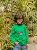 Green Cool Bear Vibes Printed Full Sleeves T-shirt for Kids