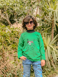 Green Cool Bear Vibes Printed Full Sleeves T-shirt for Kids
