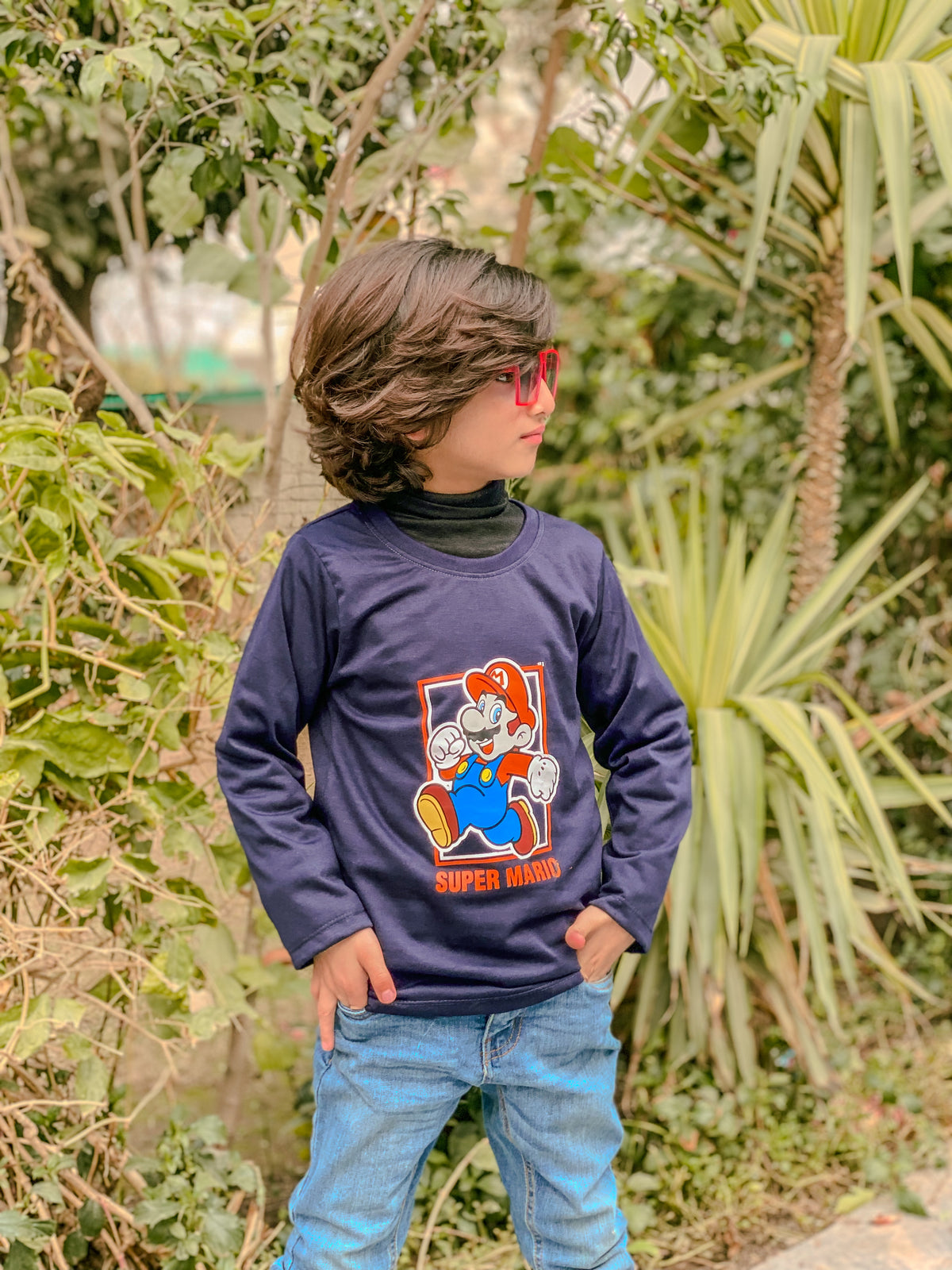 Mario Super Fun Adventures Printed Full Sleeves T-shirt for Kids - Navy