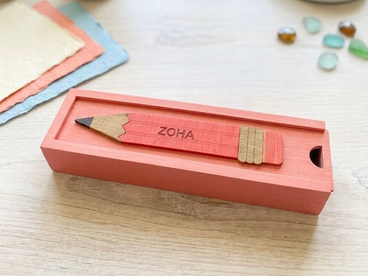 ZOHA- Wooden Pencil Box with Sliding Top - Pink