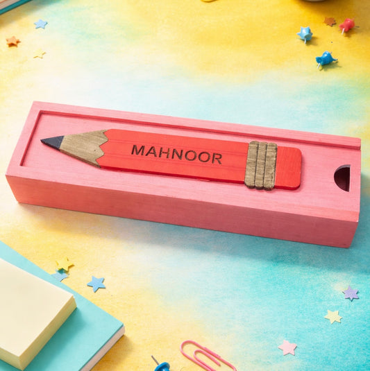 MAHNOOR - Wooden Pencil Box with Sliding Top - Pink
